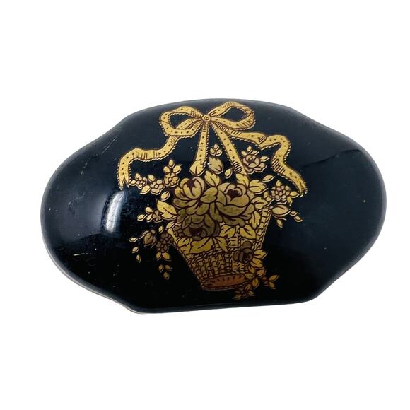 Limoges 24K Gold Castel Trinket Box Ceramic Gold Trim 24K Navy Blue - Picture 2 of 6